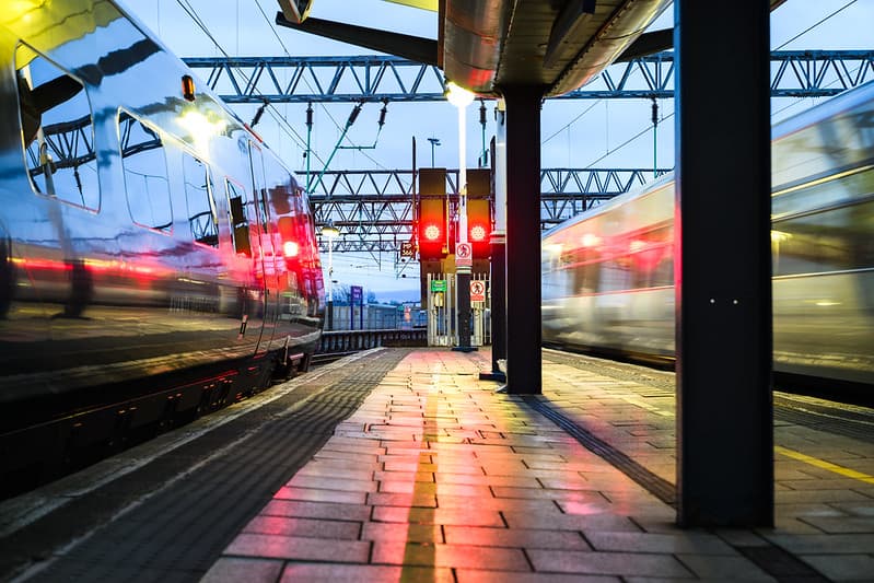 Railway station at twilight